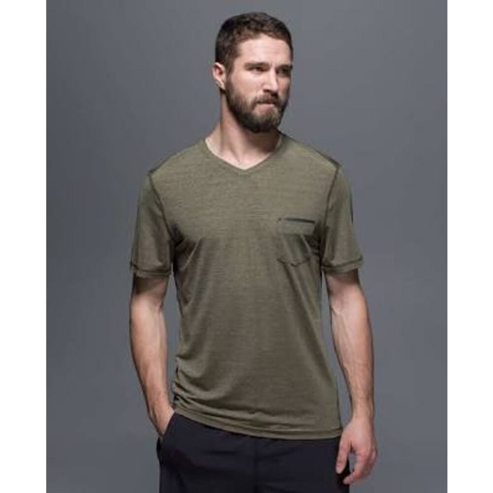 Lululemon Up Front Short Sleeve V-Neck Pocket Tee Heathered Green Men's XL
